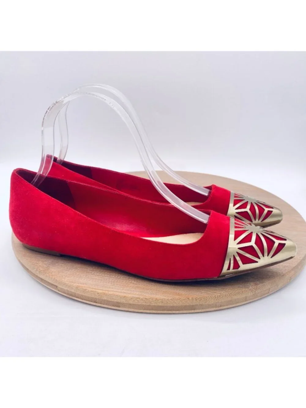 Brian Atwood Shoes Womens 7.5 Red Suede Cap Toe Ballet Flats Italy
